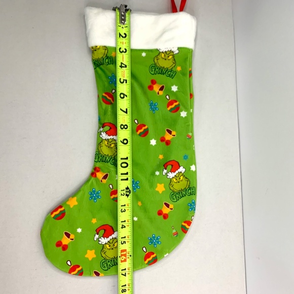 The Grinch Santa Hat Snowflake 17 inch long green red Holiday Christmas stocking - Picture 6 of 8